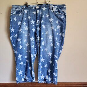 Ashley Stewart Distressed Star Print Denim Capris Size Plus 28